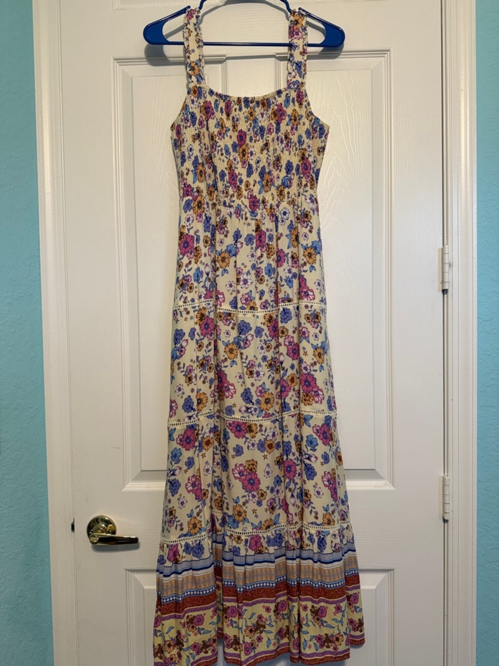 THML Cream Maxi Dress with Pink, Blue & Mustard Floral Print